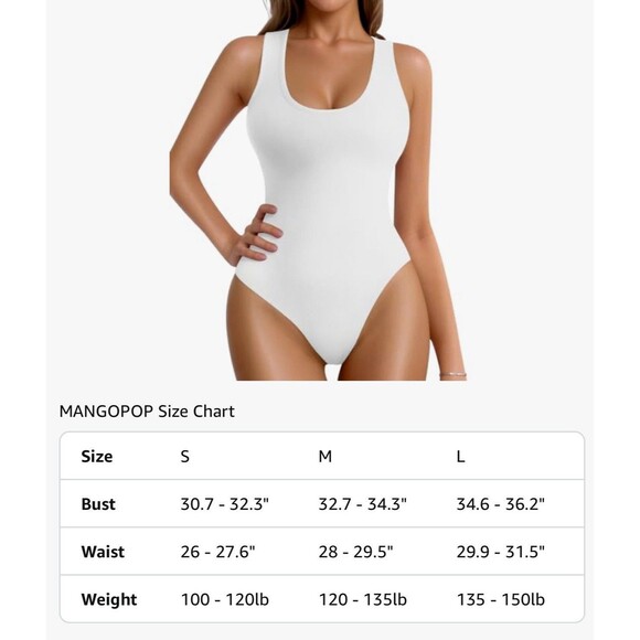 MANGOPOP Tank Top Scoop Neck Bodysuits for Women Sleeveless Size S White - Picture 5 of 5